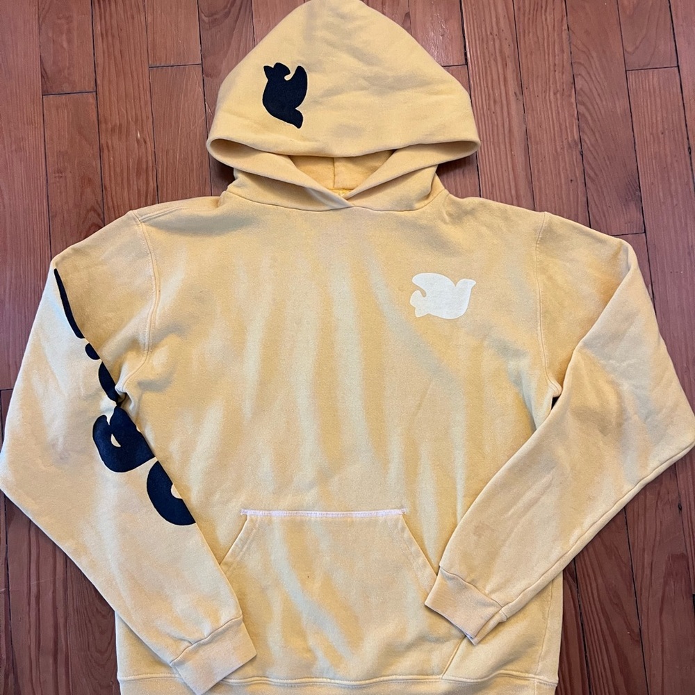 Freecity, size 2 hoodie, light yellow, slightly worn/stained
